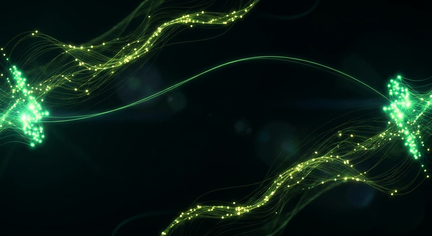 Abstract visualization: flowing green nodes on dark background — chatgpt search vs chatgpt browsing: why the citation behaviour differs
