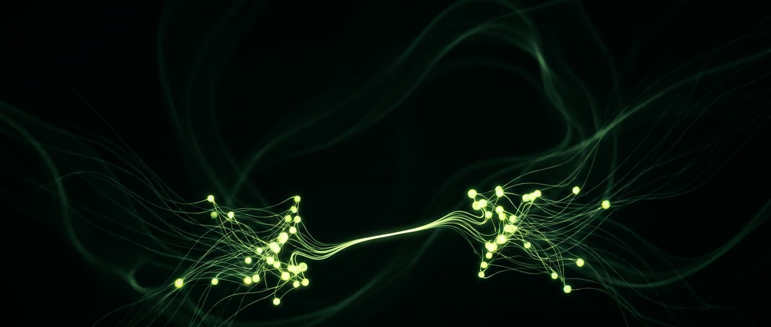 Abstract visualization: flowing green nodes on dark background — claude vs chatgpt citations: a side-by-side for buyer research queries
