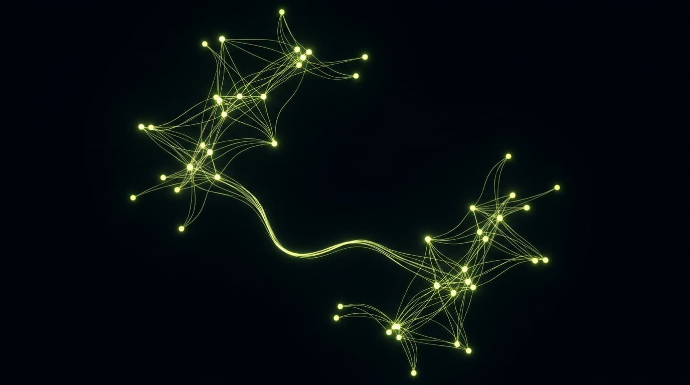 Abstract visualization: flowing green nodes on dark background — dataforseo vs serpapi for geo prompt research: which you actually need