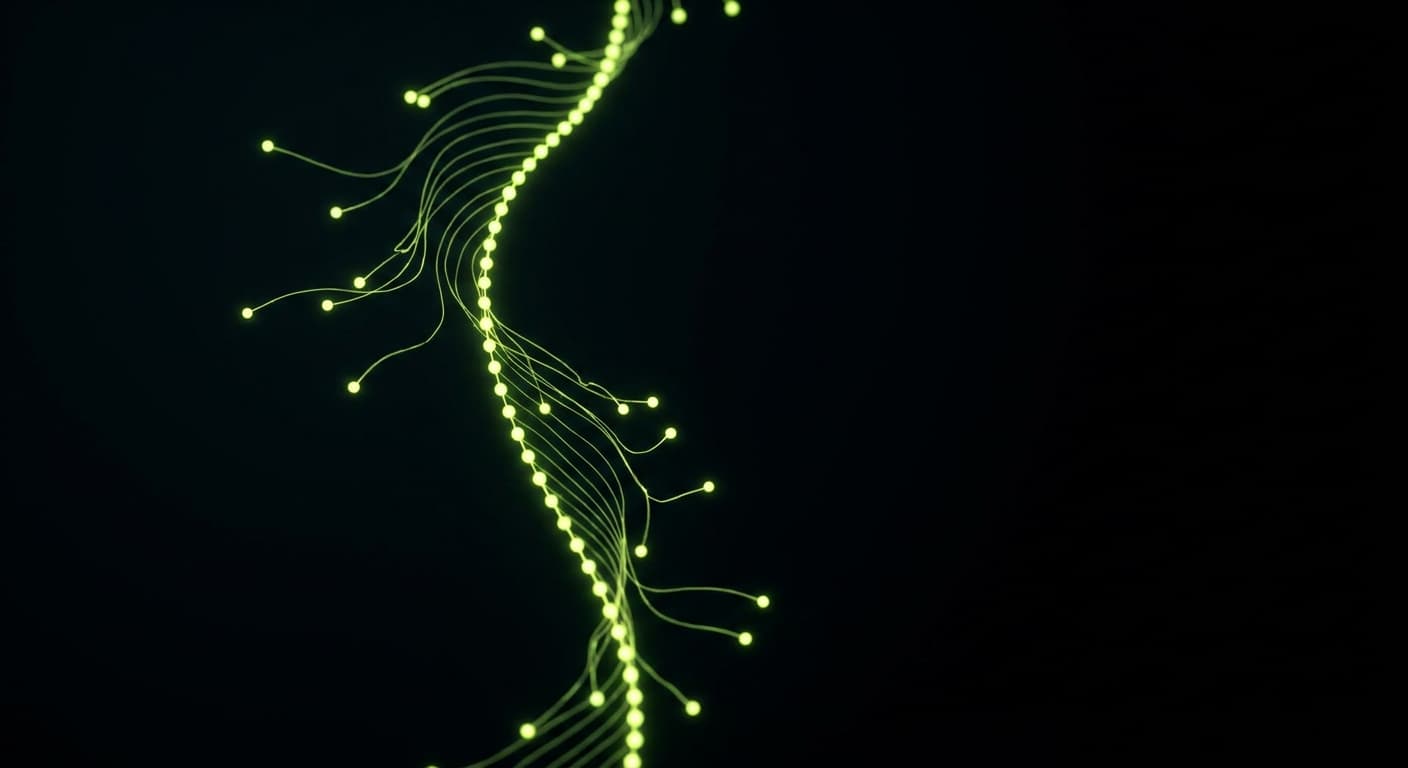 Abstract visualization: flowing green nodes on dark background — does blog length actually affect ai citation rates? an investigation