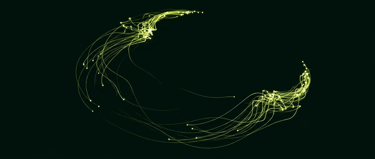 Abstract visualization: flowing green nodes on dark background — geo for tourism boards: a field-tested framework from the gcc