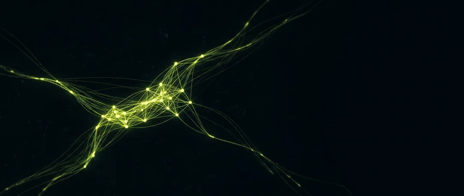 Abstract visualization: flowing green nodes on dark background — geo in arabic and non-english markets: what most guides quietly ignore