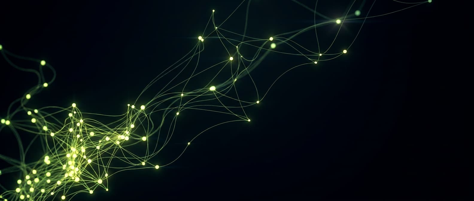 Abstract visualization: flowing green nodes on dark background — geo in latam: why spanish-language ai citations need their own playbook