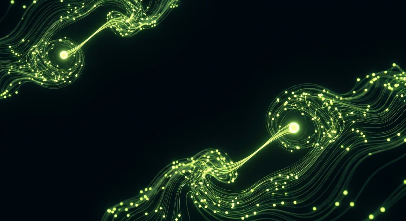 Abstract visualization: flowing green nodes on dark background — geo + paid media: what the causal evidence actually shows (and doesn't)