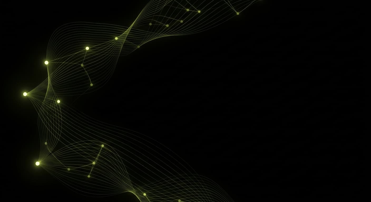 Abstract visualization: flowing green nodes on dark background — how many prompts do you actually need to track geo properly?