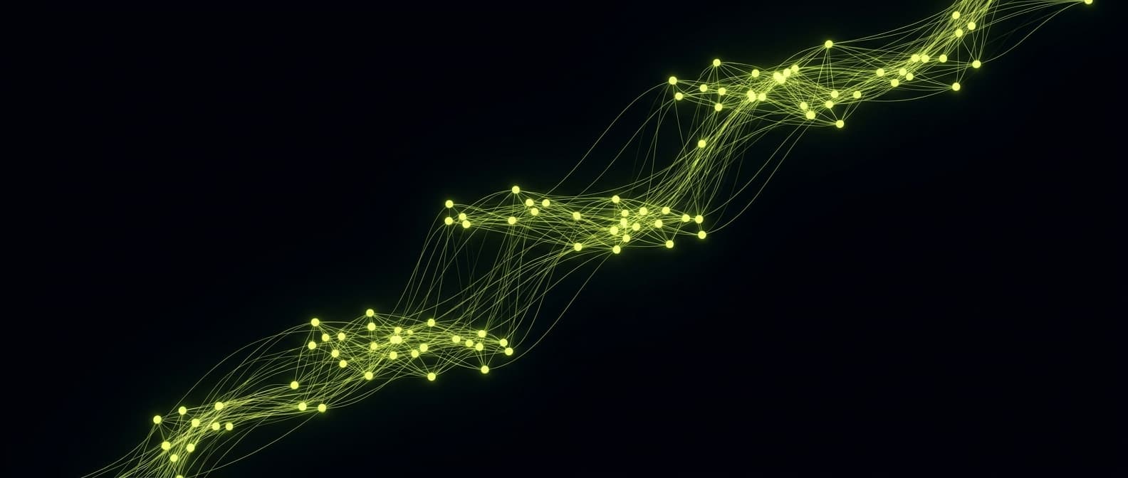 Abstract visualization: flowing green nodes on dark background — how much does geo cost in 2026? real budget benchmarks by company size