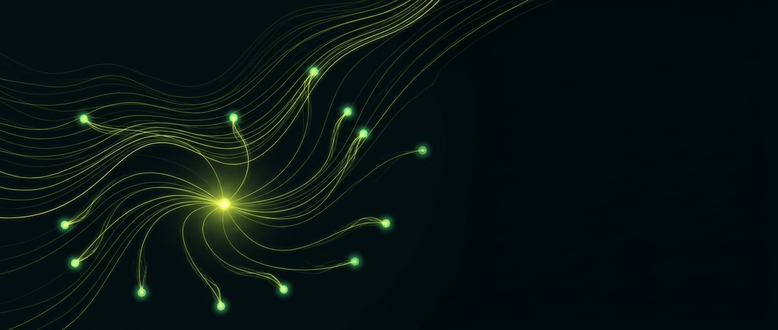 Abstract visualization: flowing green nodes on dark background — how to get cited by perplexity: 9 tactical moves that actually move the needle