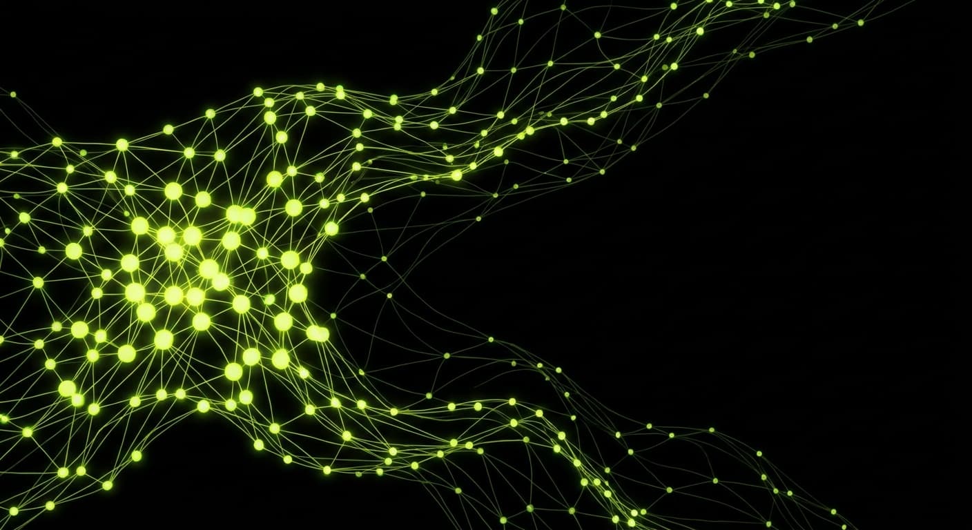 Abstract visualization: flowing green nodes on dark background — how to get indexed by bing (and why it matters more than google for chatgpt)