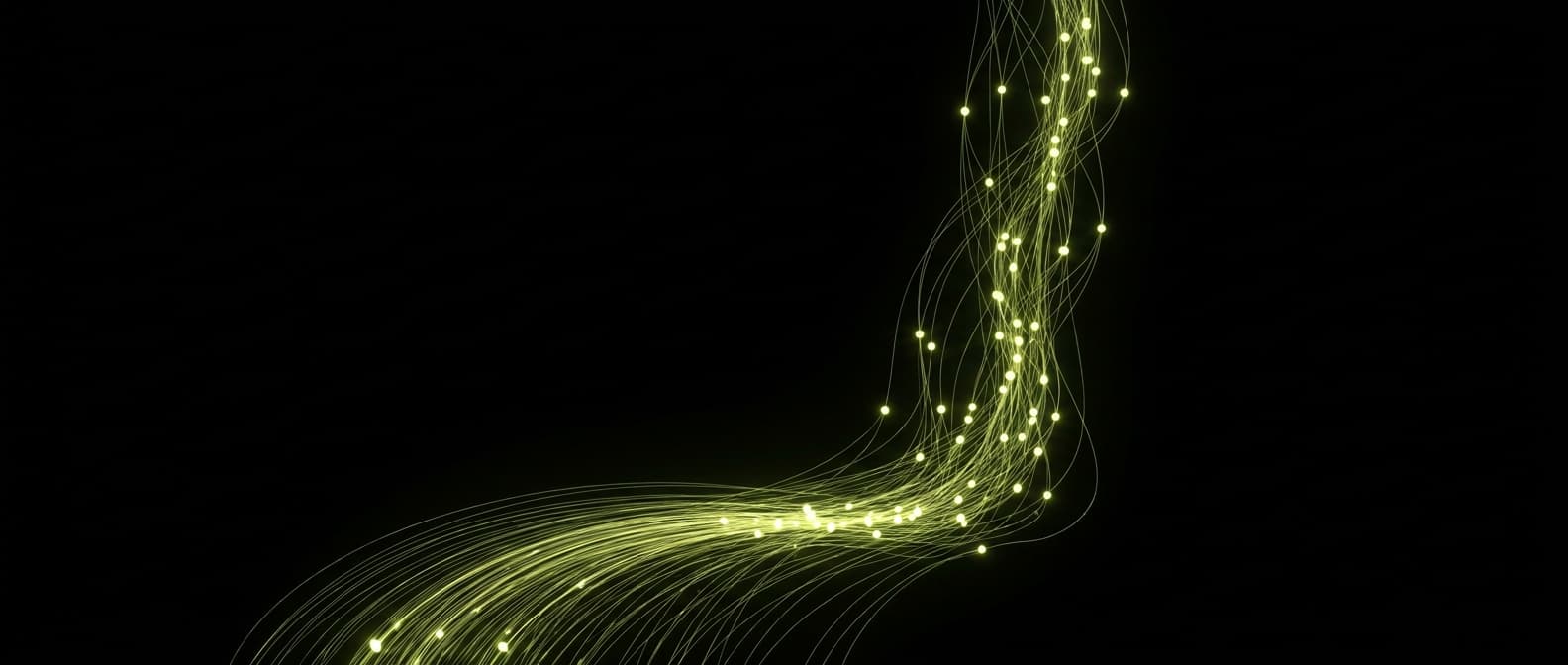 Abstract visualization: flowing green nodes on dark background — how to optimise youtube for geo in 2026
