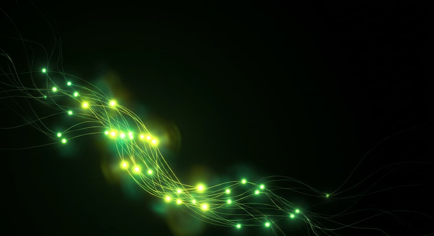 Abstract visualization: flowing green nodes on dark background — how to pick subreddits that actually influence ai citations