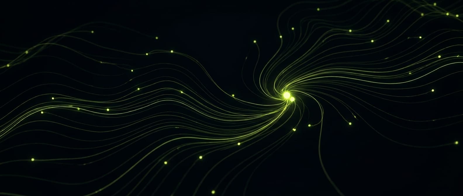 Abstract visualization: flowing green nodes on dark background — image seo in 2026: how visuals get pulled into ai answers