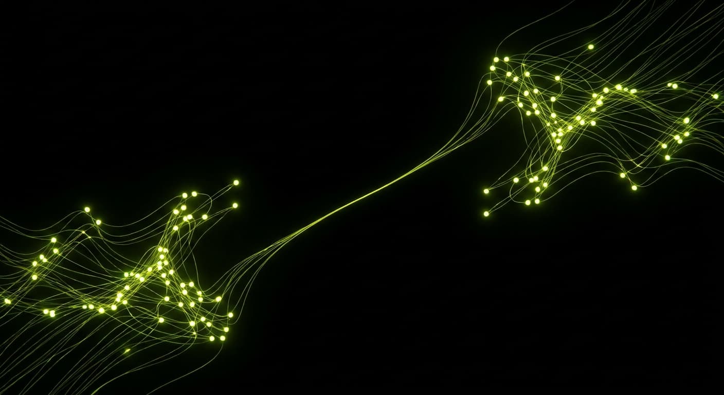Abstract visualization: flowing green nodes on dark background — industry intent profiles: how prompt distribution differs between saas and ecommerce