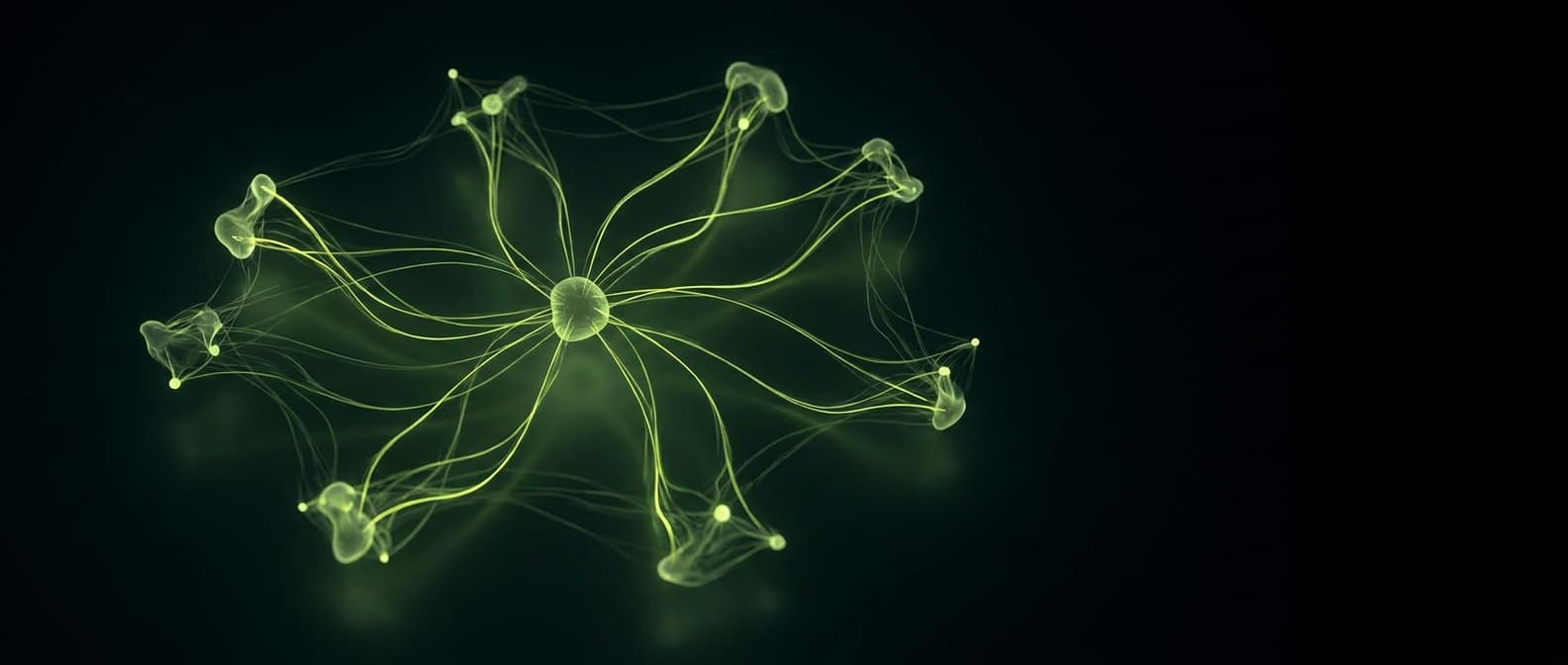 Abstract visualization: flowing green nodes on dark background — profound alternatives: 7 geo tools to evaluate before you commit