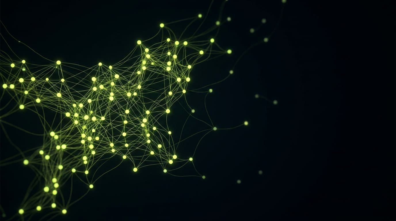 Abstract visualization: flowing green nodes on dark background — quora for geo: is it still worth the effort in 2026?