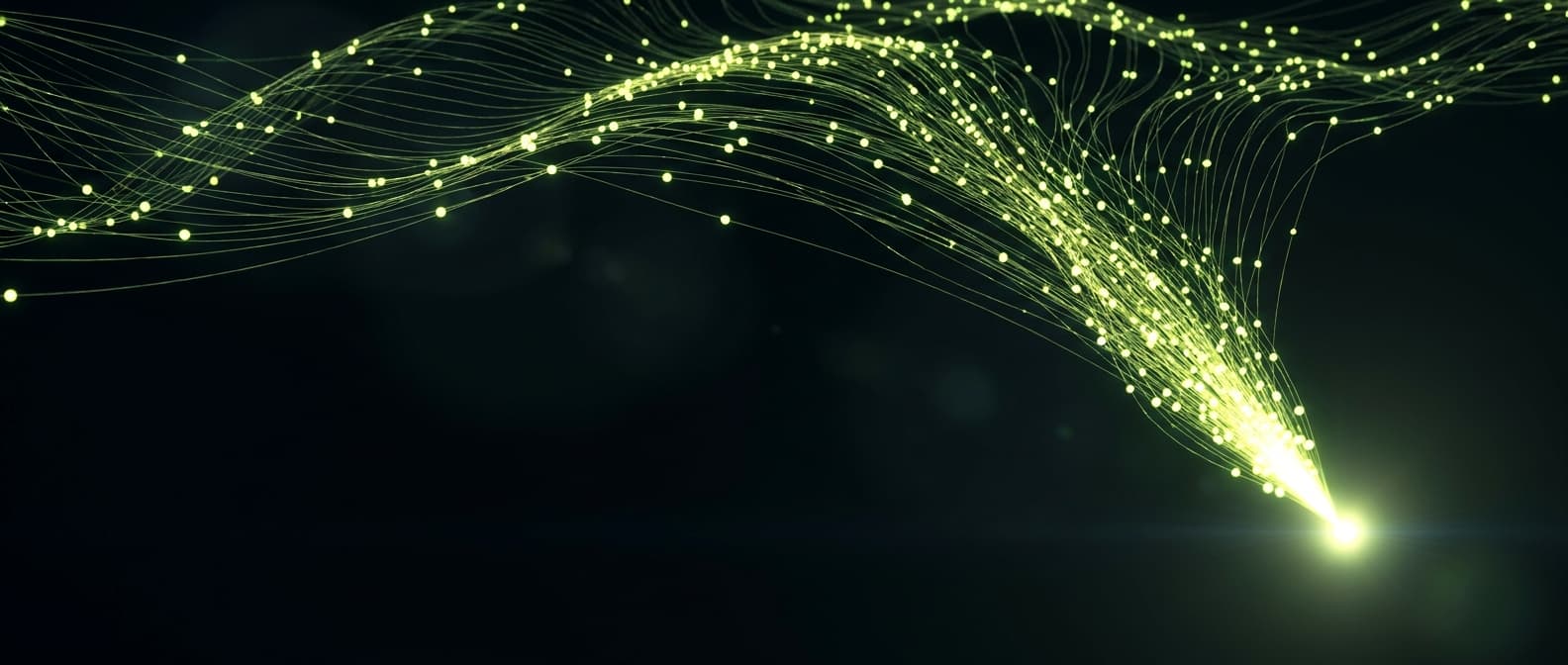 Abstract visualization: flowing green nodes on dark background — review velocity and ai citations: does speed of reviews actually matter?