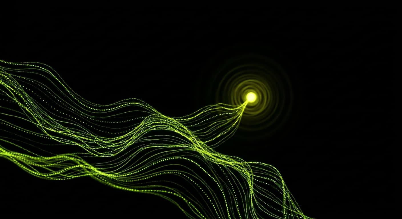 Abstract visualization: flowing green nodes on dark background — the ama playbook for saas brands: getting cited by perplexity for months afterwards