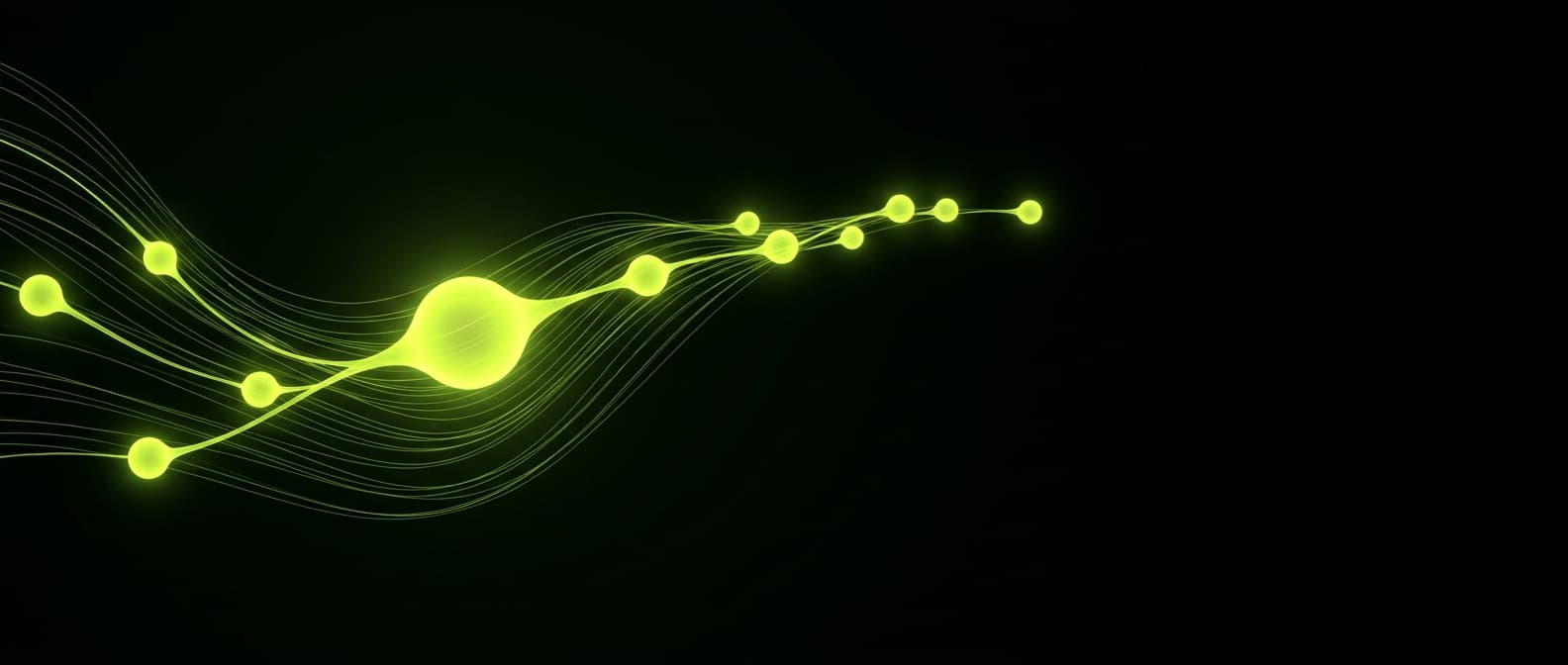 Abstract visualization: flowing green nodes on dark background — the complete guide for how to use peec ai