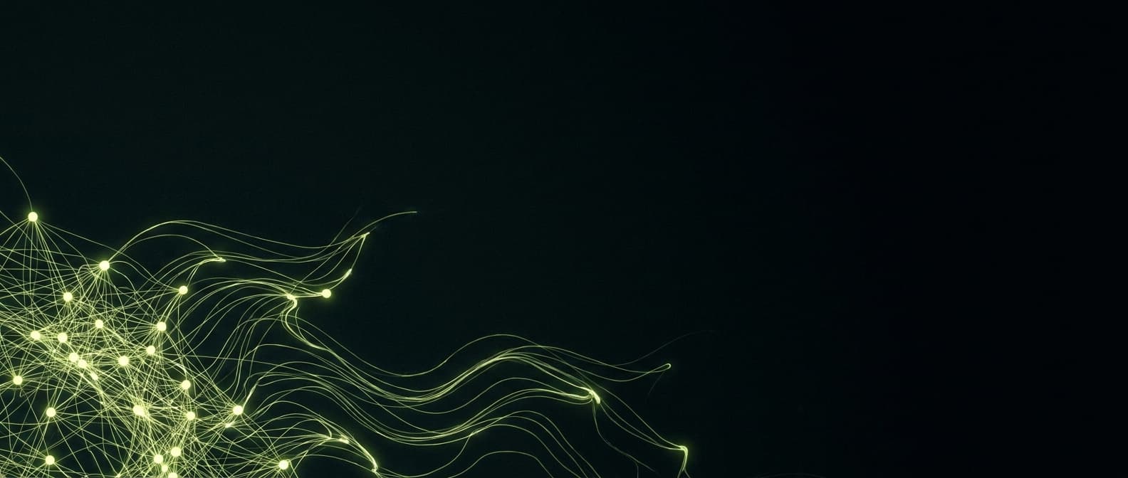 Abstract visualization: flowing green nodes on dark background — the complete guide for how to use searchable