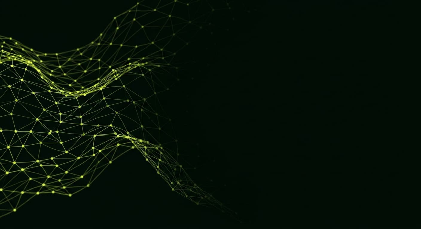 Abstract visualization: flowing green nodes on dark background — the minimum viable geo setup: 6 things you need before you track anything