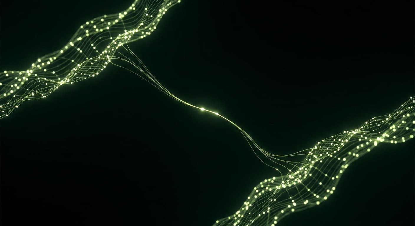 Abstract visualization: flowing green nodes on dark background — translation vs localisation for geo: why most multi-market strategies fail