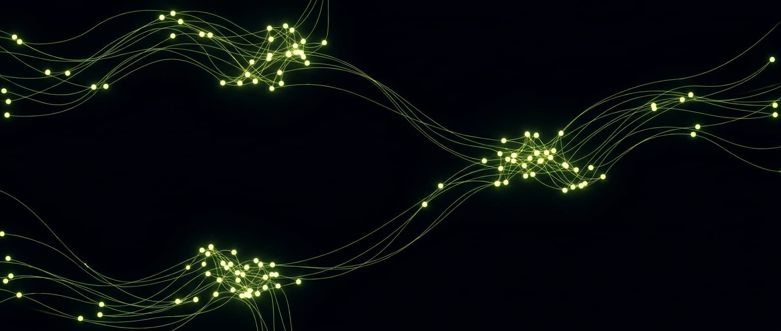 Abstract visualization: flowing green nodes on dark background — we analysed 50,000 real geo prompts: what we learnt about intent distribution
