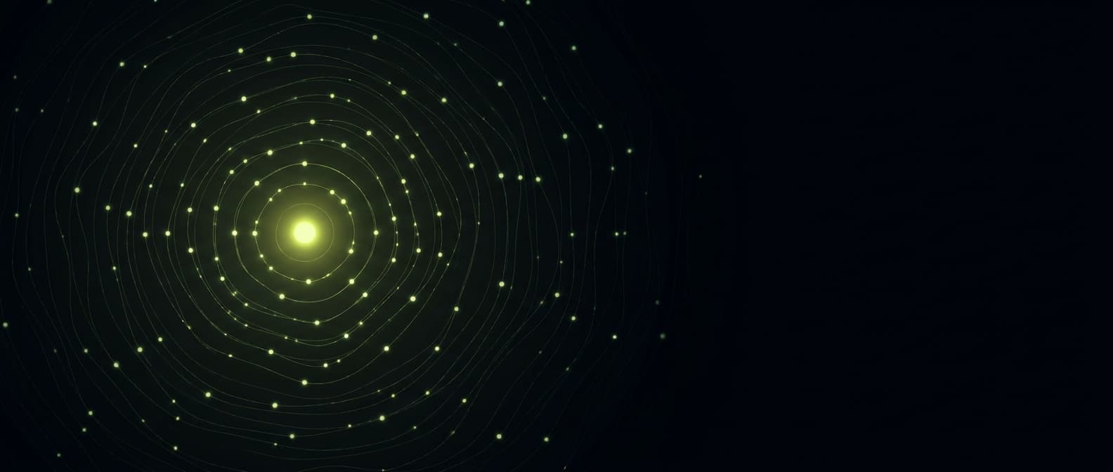 Abstract visualization: flowing green nodes on dark background — what is a prompt universe? a plain-english definition for geo teams