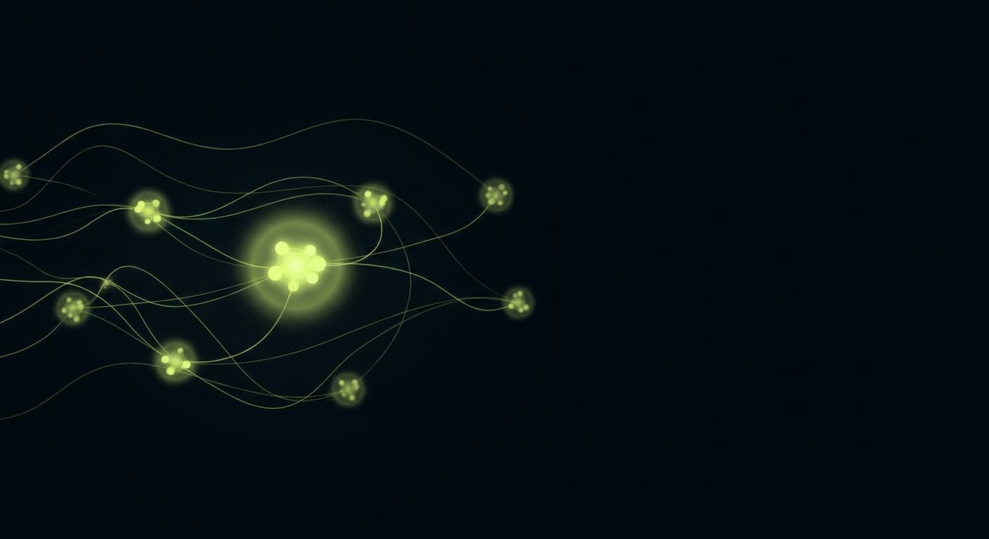 Abstract visualization: flowing green nodes on dark background — which review platforms get cited most by ai engines (beyond g2 and capterra)